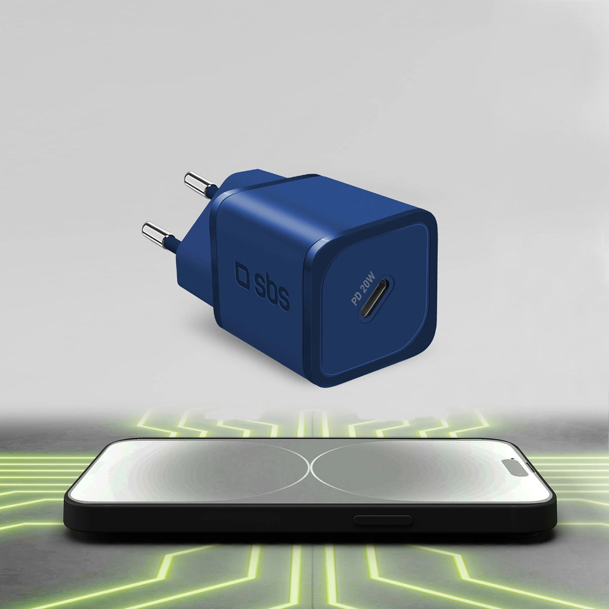 SBS TETRGAN1C20B 20W GaN Wall Charger med Power Delivery - Blå