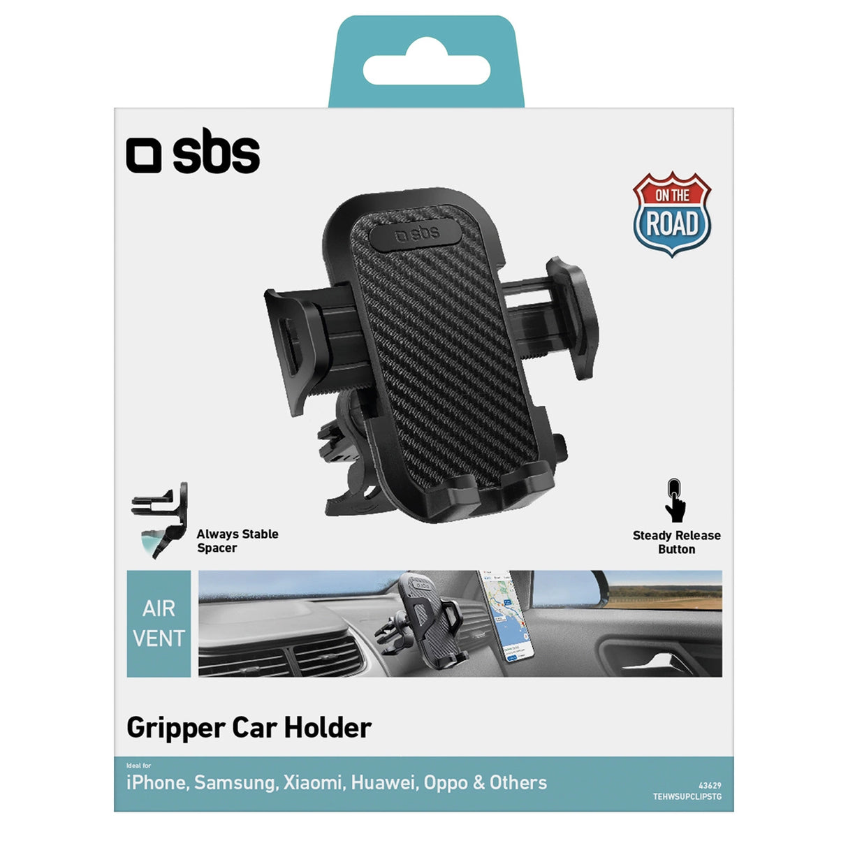 SBS TEHWSUPCLIPSTG smartphone holder til luftventil, med forstærkede kæber - sort