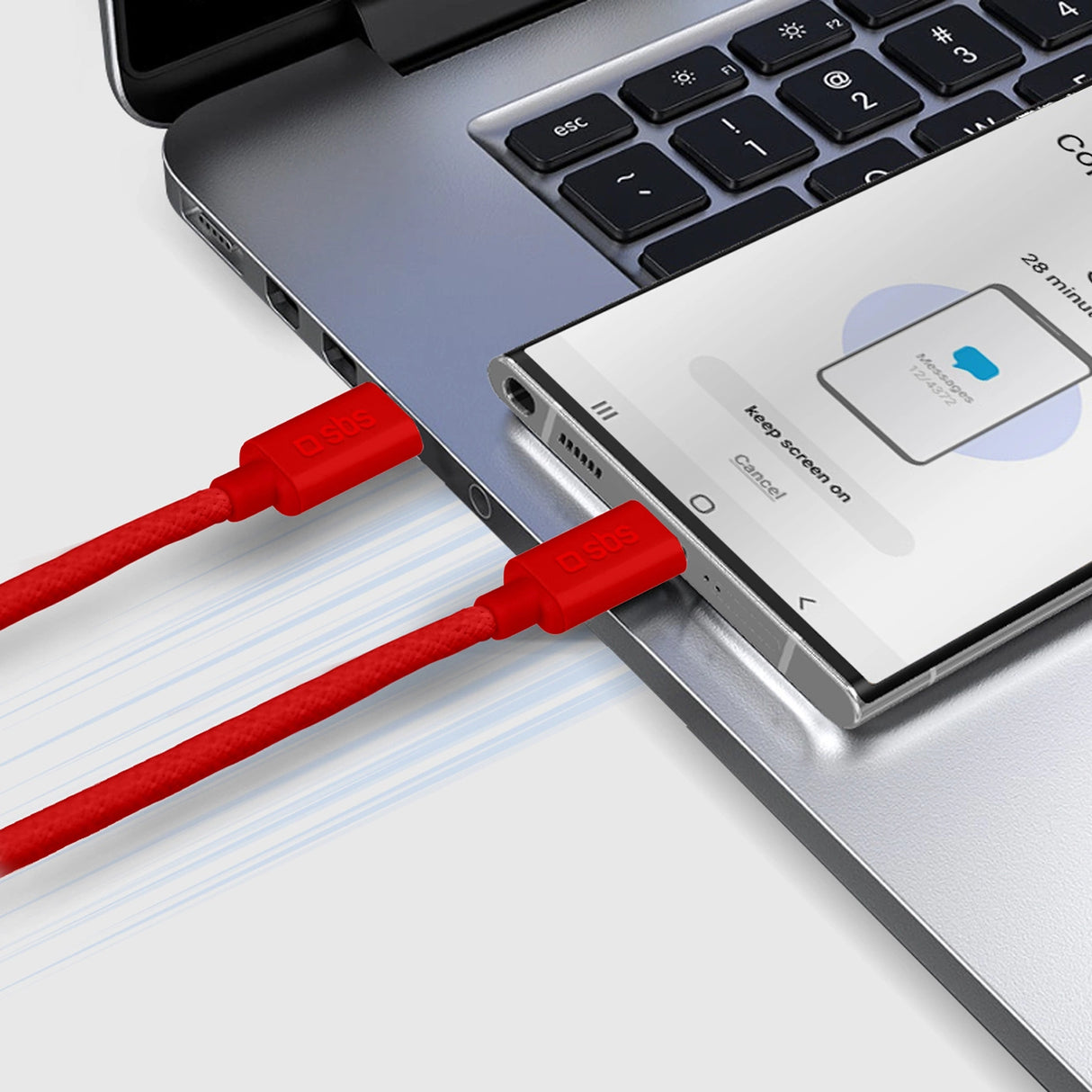 SBS TECABLETISSUETCCR USB-C - USB-C 1,5 m 60W flæsket kabel - rød