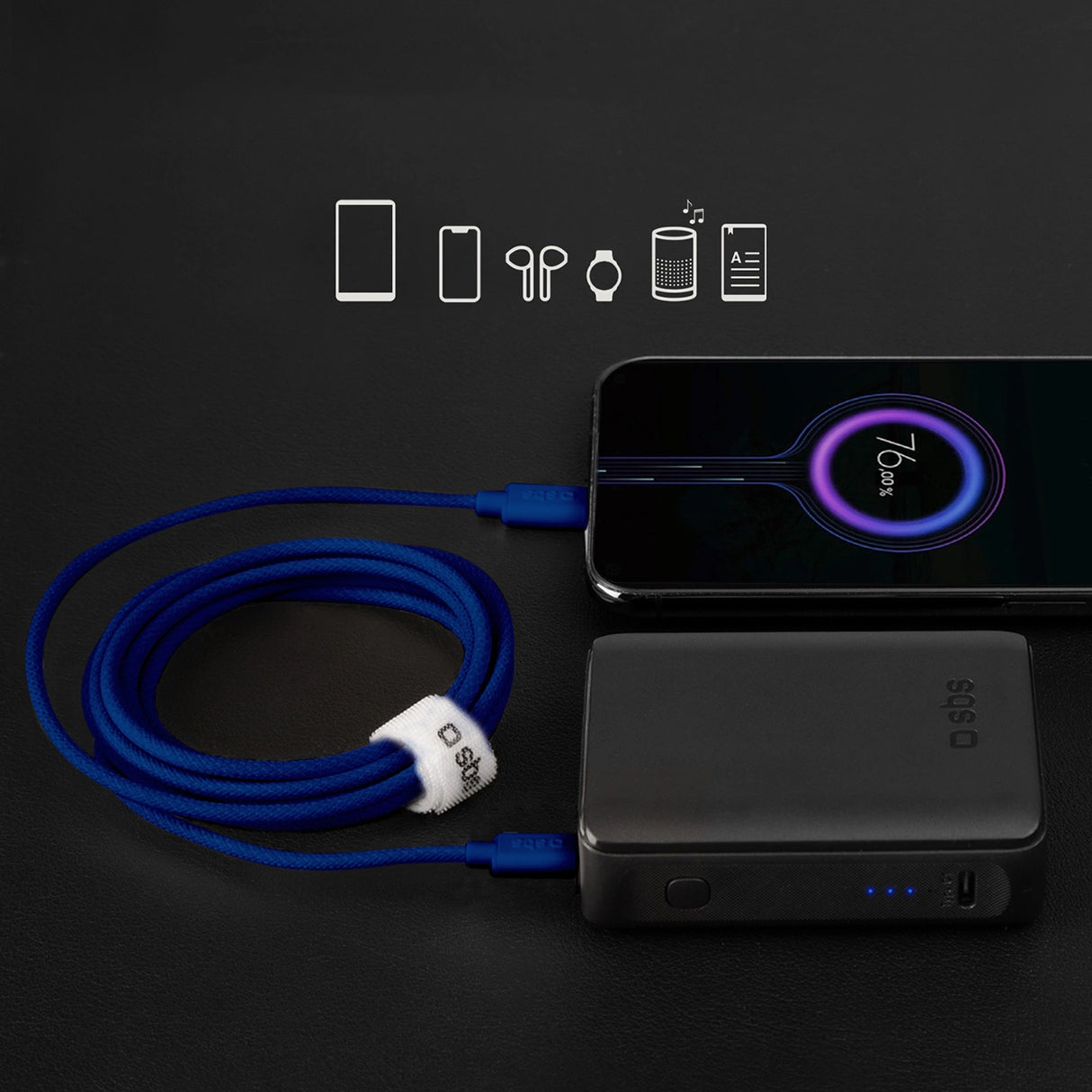 SBS TECABLETISSUETCCB USB-C - USB-C 1,5 m 60W flettet kabel - blå
