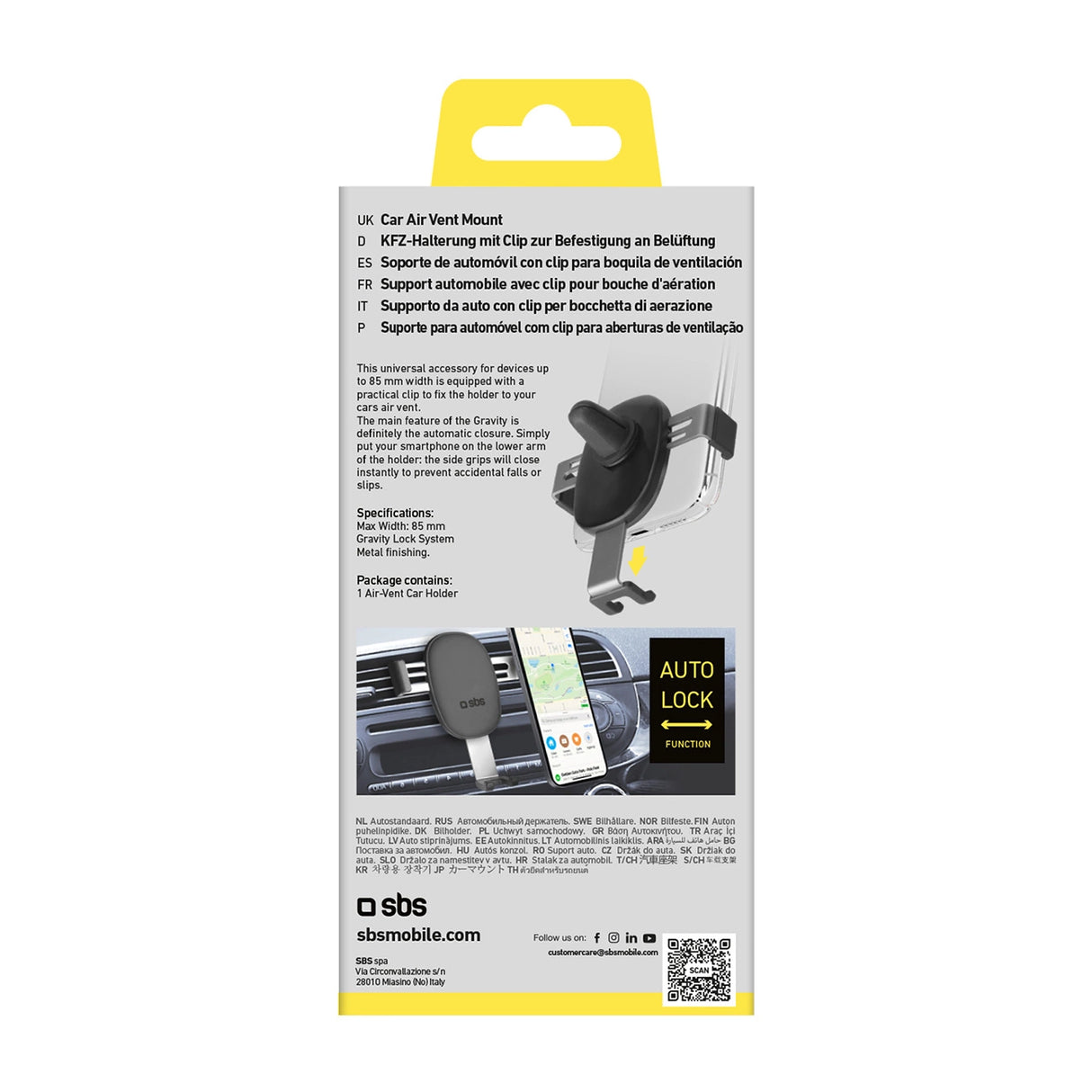 SBS TESUPPCLIPGRAVK smartphone holder til luftventil, gravity - sort