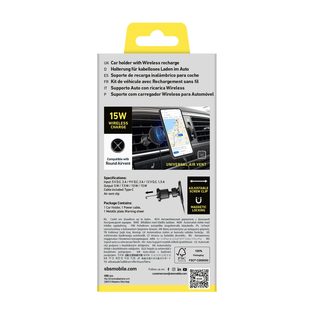 Smartphone holder med infusionsoplader SBS TESUPPMAG15WVENT kompatibel med MagSafe - sort