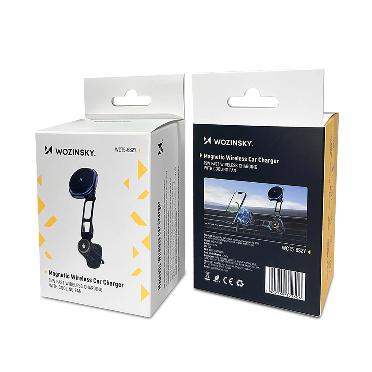Wozinsky WCT5-6S2Y Bilholder med Qi/MagSafe 15W induktiv oplader til luftventilation - sort