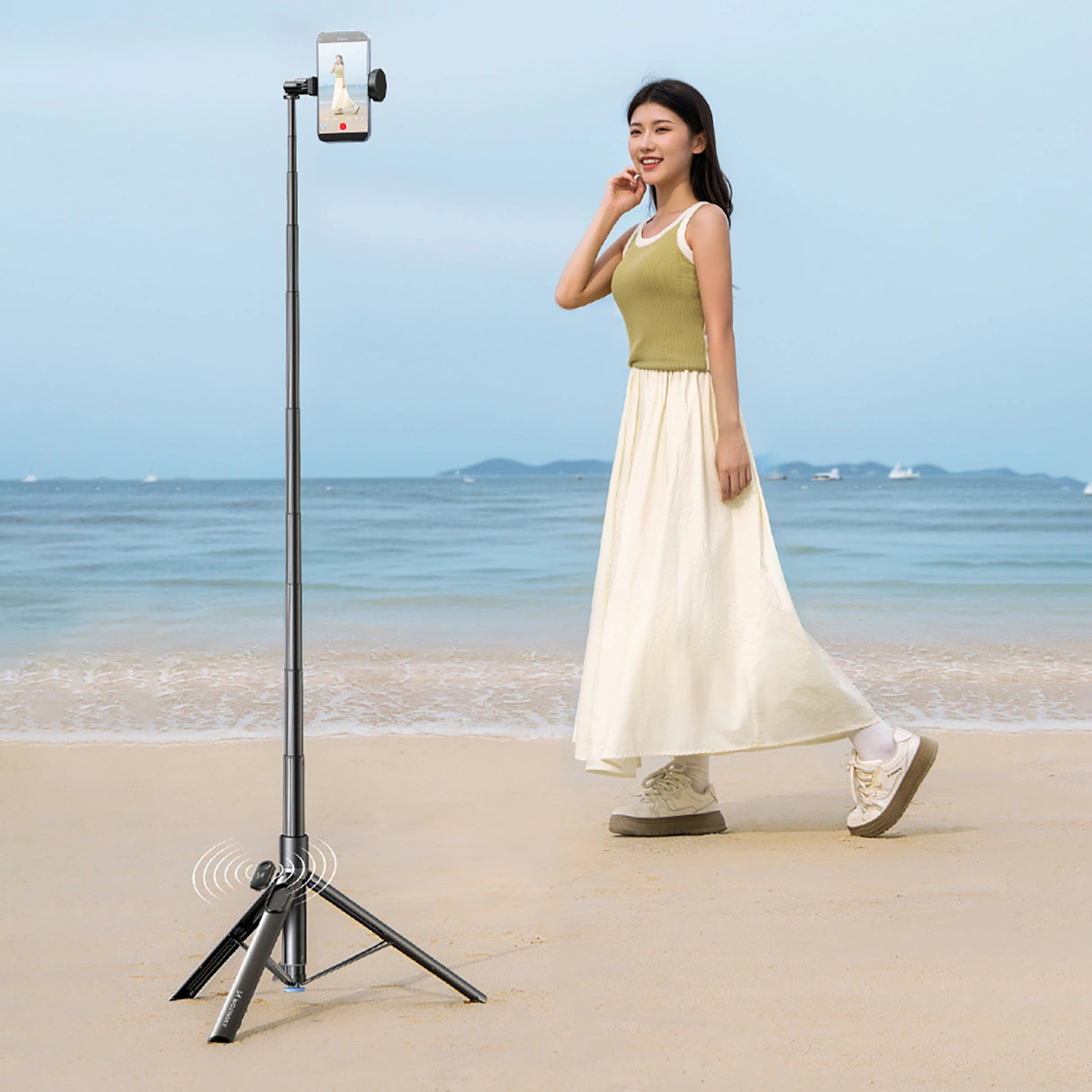 Selfie stick Wozinsky WRZP1 med automatisk udstrakte ben, stativ funktion, 1,7 m - sort