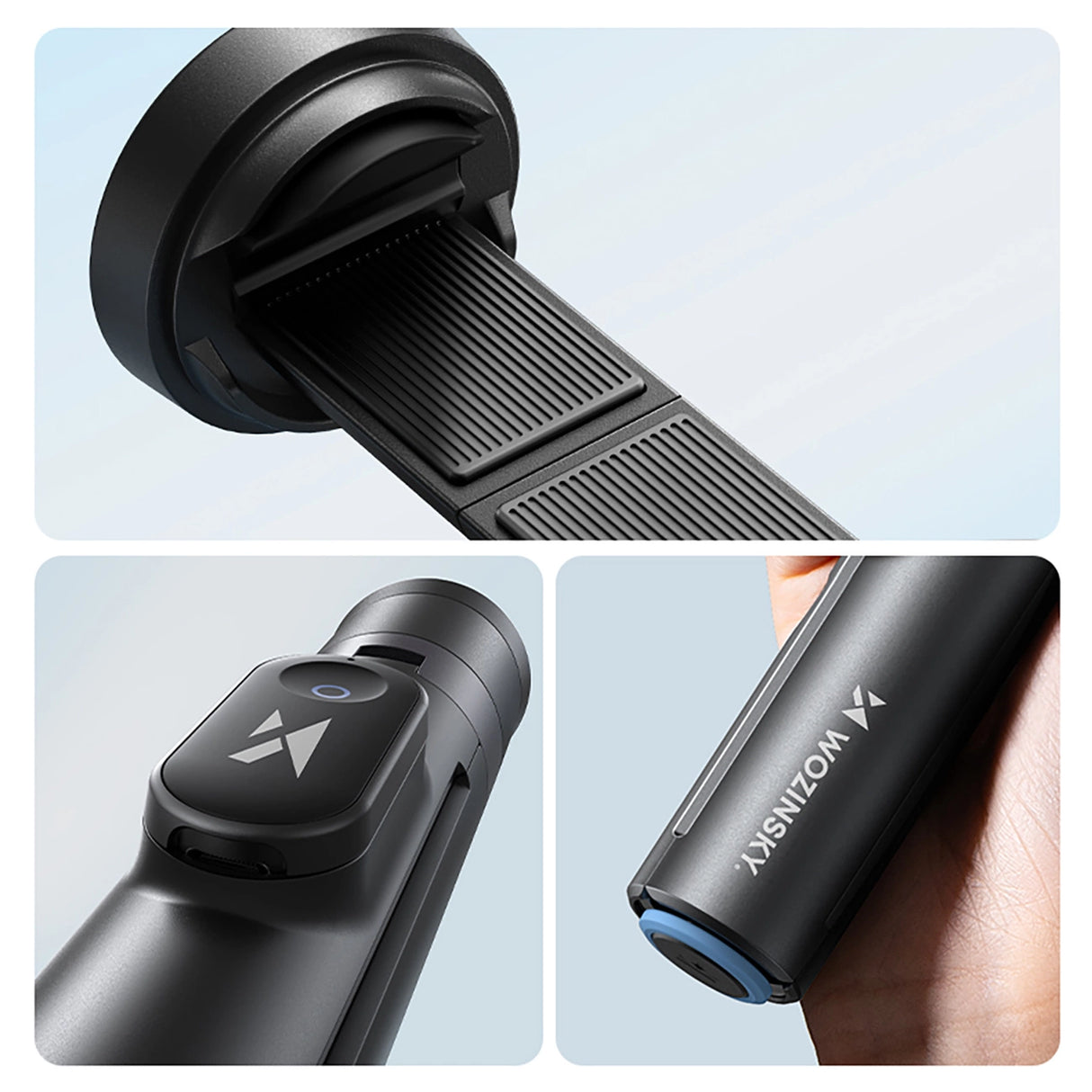 Selfie stick Wozinsky WRZP1 med automatisk udstrakte ben, stativ funktion, 1,7 m - sort