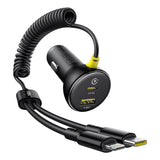 Baseus Circular 60W USB-A + USB-C Biloplader med indbygget Lightning + USB-C Kabel 1,4 m - sort