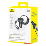 Baseus Circular 60W USB-A + USB-C Biloplader med indbygget Lightning + USB-C Kabel 1,4 m - sort