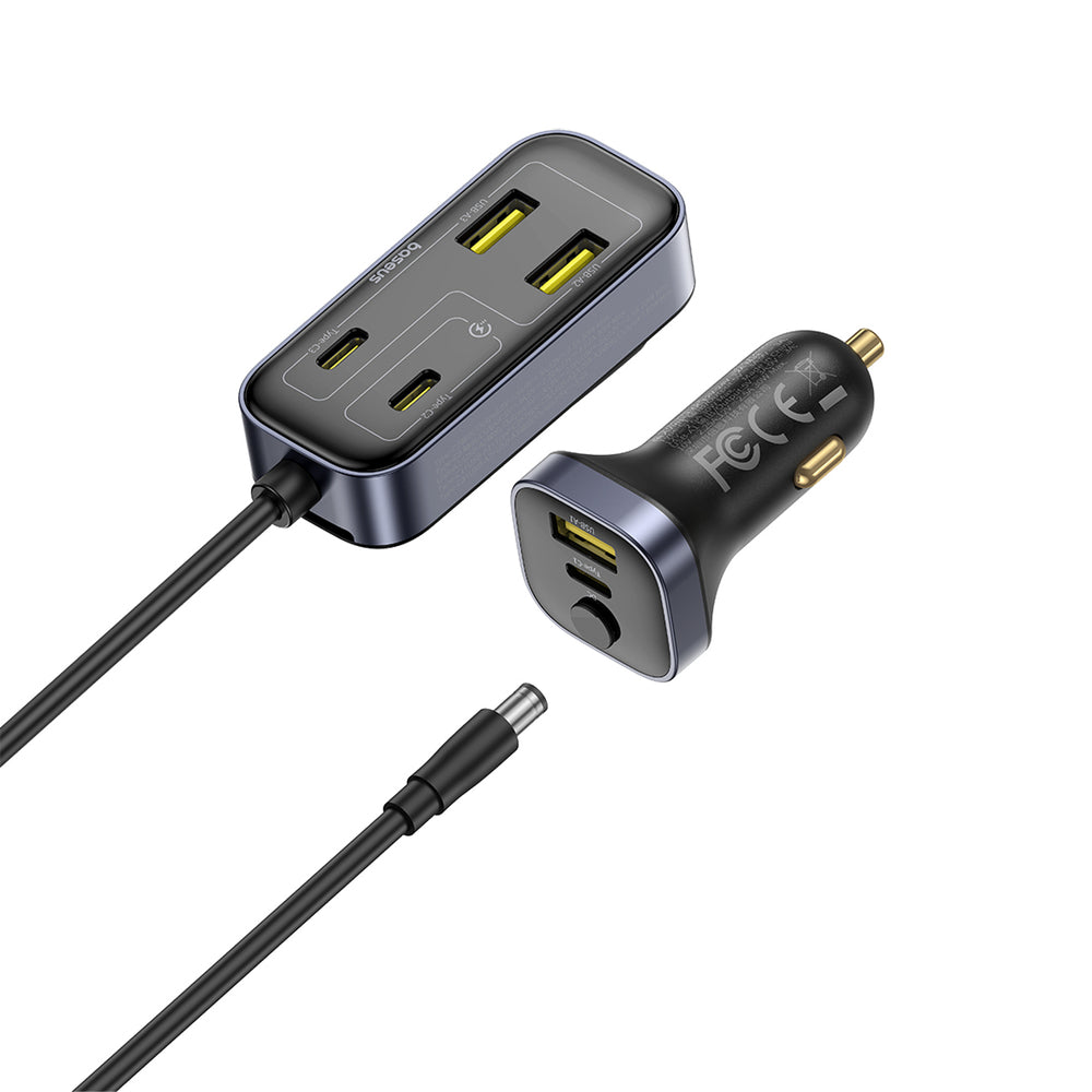 Baseus BackseatPal L1 110W Car Charger 3 x USB-A + 3 x USB-C with 1.5m Extension Cable - Black