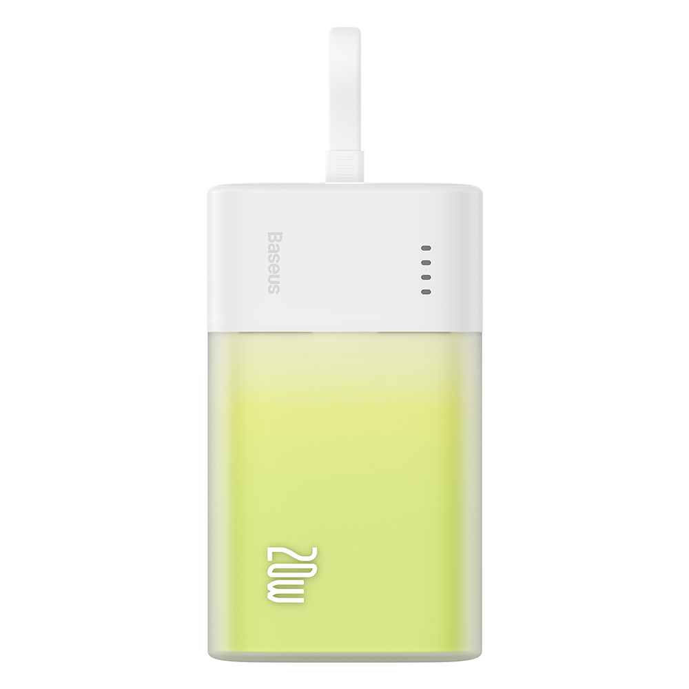 Baseus Popsicle 5200mAh 20W Powerbank with Built-in Lightning Cable (+ White Baseus Simple USB-C - USB-C 60W/20V/3A/30cm Cable) - White-Green