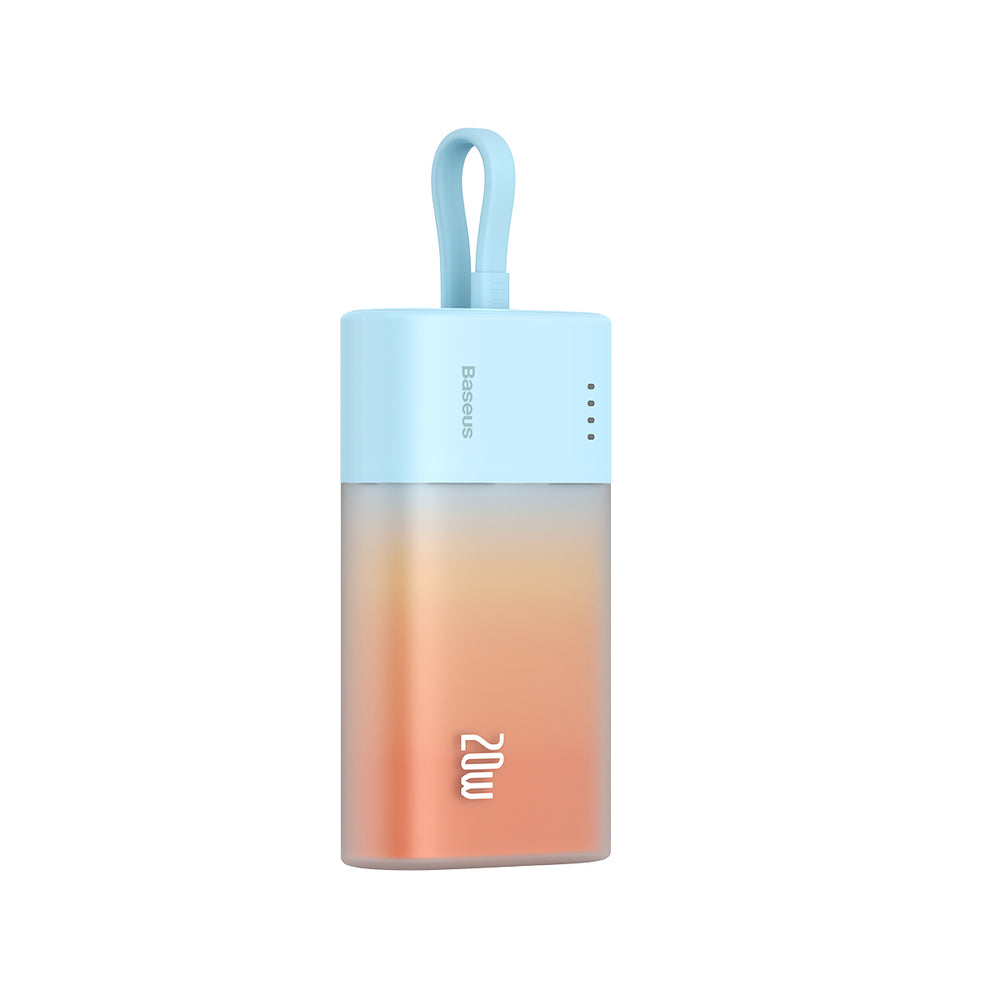 Baseus Popsicle 5200mAh 20W Powerbank with Built-in Lightning Cable (+ White Baseus Simple USB-C - USB-C 60W/20V/3A/30cm Cable) - Blue-Orange