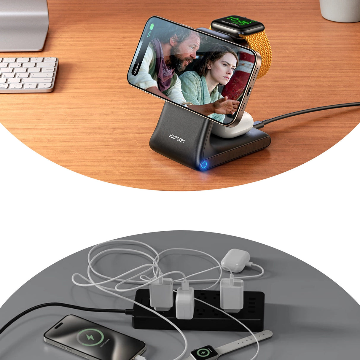 Joyroom JR-W15 trådløs oplader 3 i 1 opladningsplads med MagSafe - sort