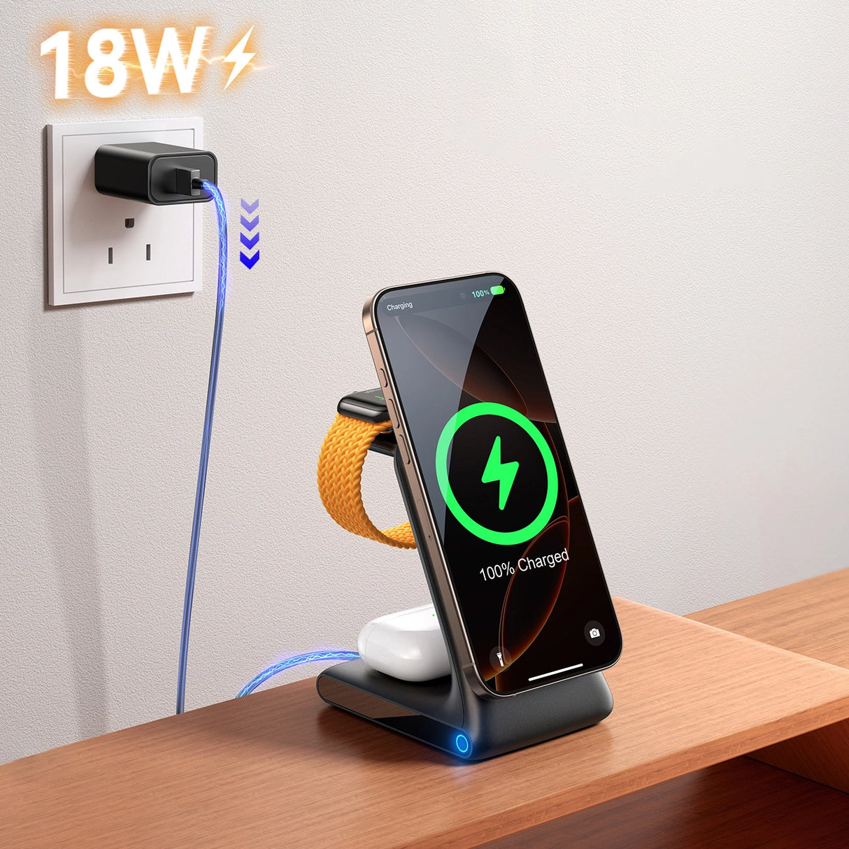 Joyroom JR-W15 trådløs oplader 3 i 1 opladningsplads med MagSafe - sort