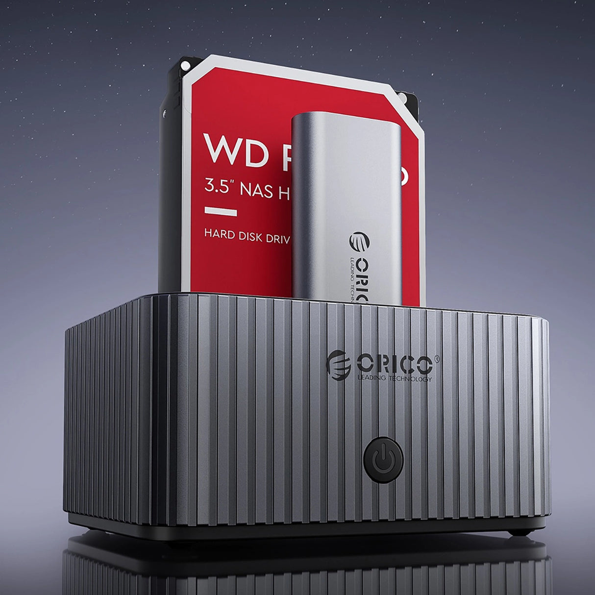 Orico IT28E-C 2-Disk Docking Station med M.2 NVME 2.5"/3.5 HDD/2.5" SSD Klonfunktion - Grå