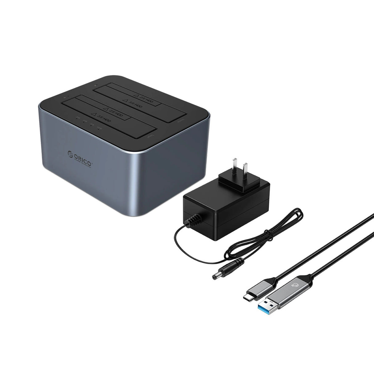 Orico 6626C3-C-V1 2-Drive Docking Station med Offline Clone Function 2.5"/3.5" SATA HDD/SSD - Grå