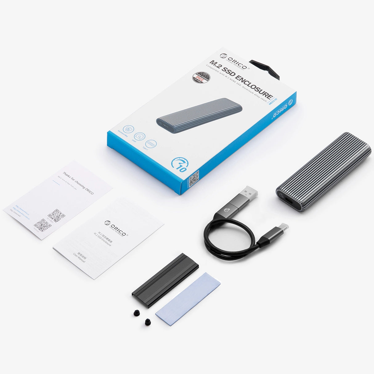 Orico AM2C3-G2 M.2 NVME USB-C 3.2 Disk Drive - Grå