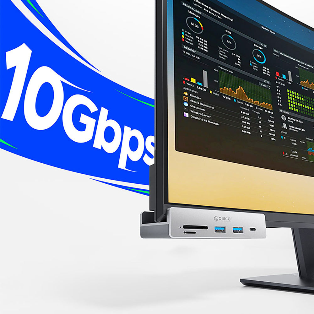 Orico MH5PC Hub Clamp-Mounted USB-C / 2x USB-A 3.2 + 1x USB-C 3.2 + 1x SD&TF - Sølv