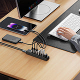 Orico PW7U-U3 hub 7x USB-A 3.0 + USB-C 5V/3A 1m - sort