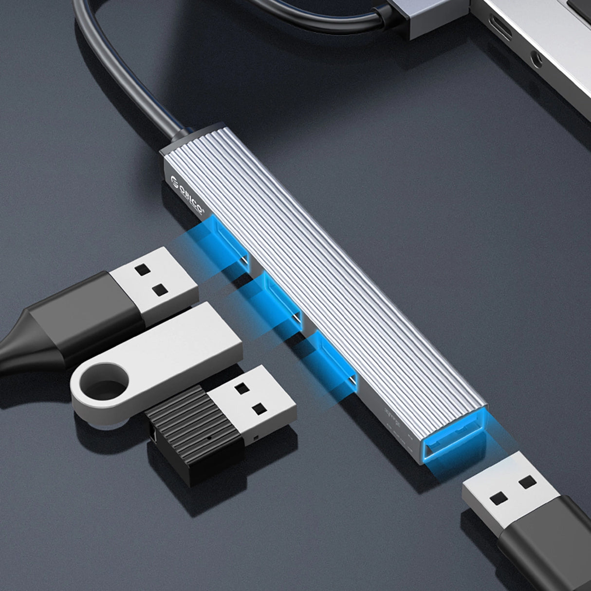 Orico AH-A13 USB-A Hub Docking Station 1x USB-A 3.0 + 3x USB-A 2.0 - Grå