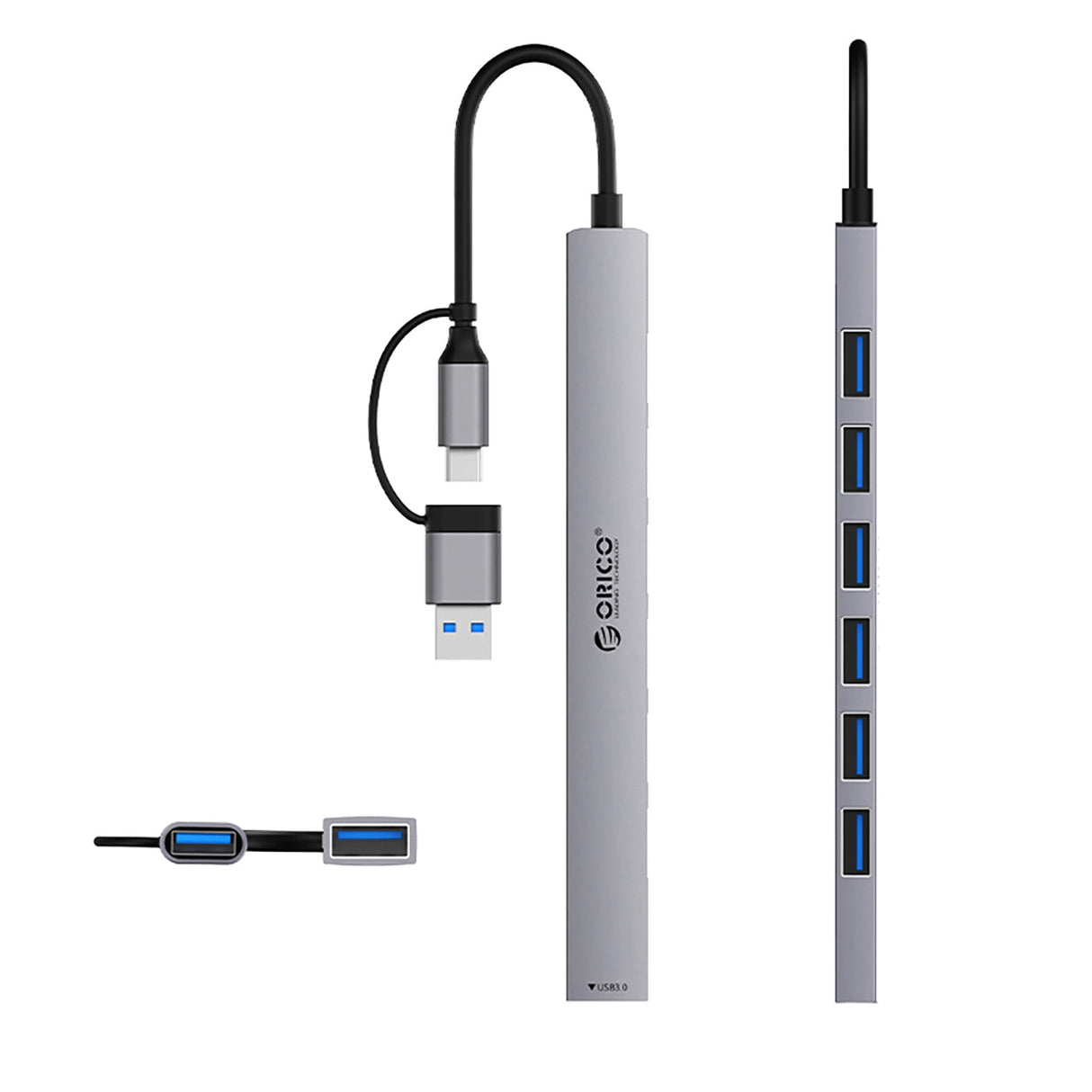 Orico YSA2-U3 USB-A/USB-C Hub Docking Station 1x USB-A 3.0 + 6x USB-A 2.0 - Grå