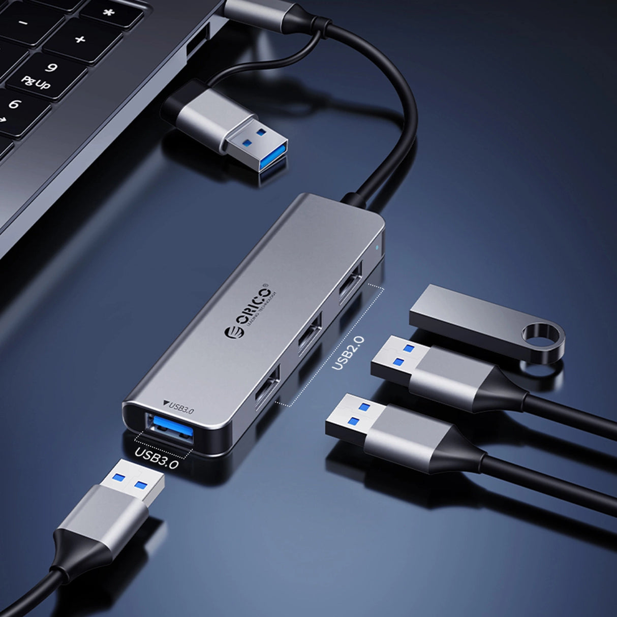 Orico YSA7-U3 USB-A/USB-C Hub Docking Station 4x USB-A 2.0 + 1x USB-A 3.0 + 2x USB-C 2.0 - Grå