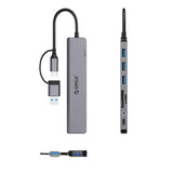 Orico YSA8-U3 USB-A/USB-C Hub Docking Station 3x USB-A 2.0 + 1x USB-A 3.0 + 1x USB-C 2.0 + 1x 3.5mm Audio + 2x TF&SD - Grå