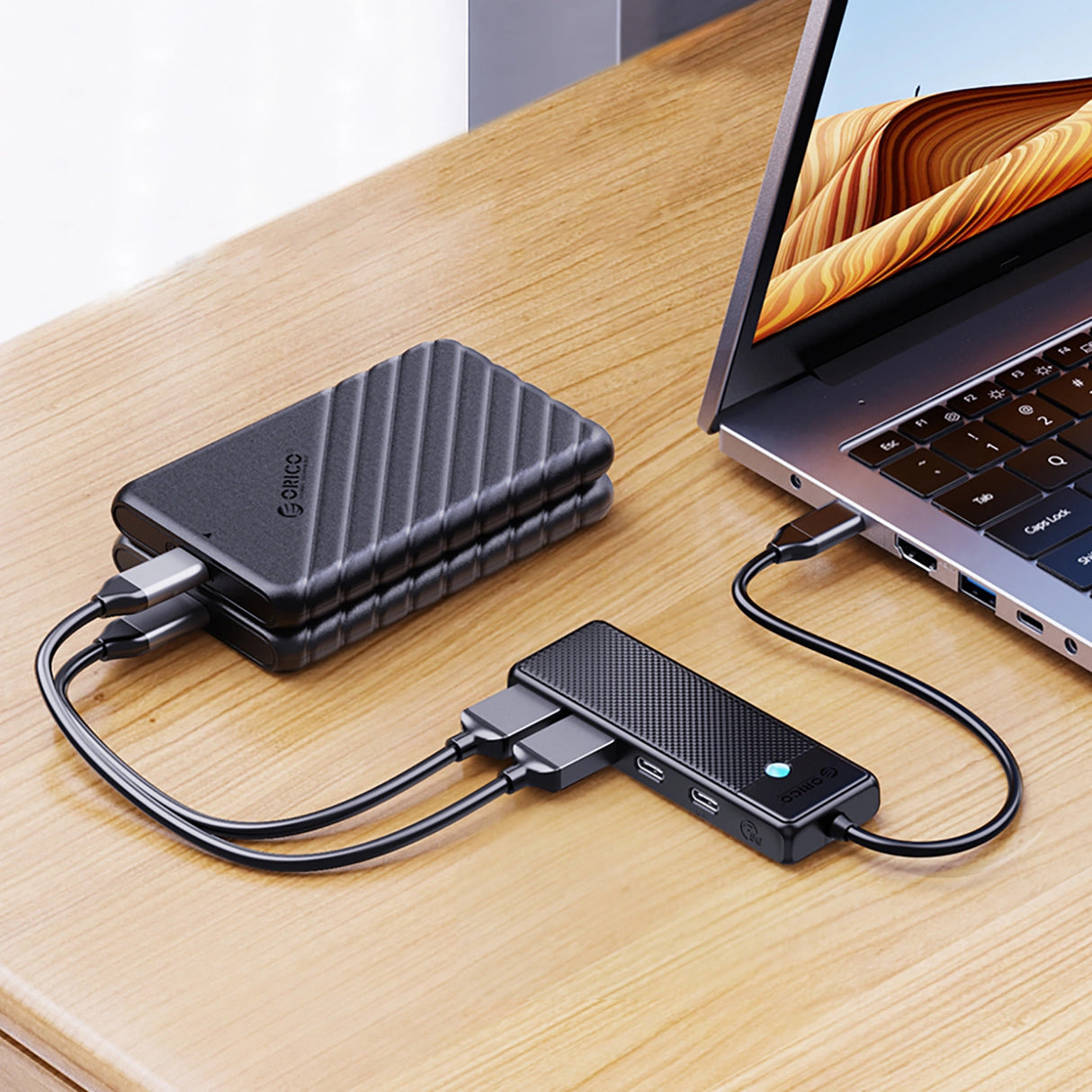 Hub USB-C Orico PAPW2AC-C3 docking station 2x USB-A 3.0 + 2x USB-C 3.0 - sort