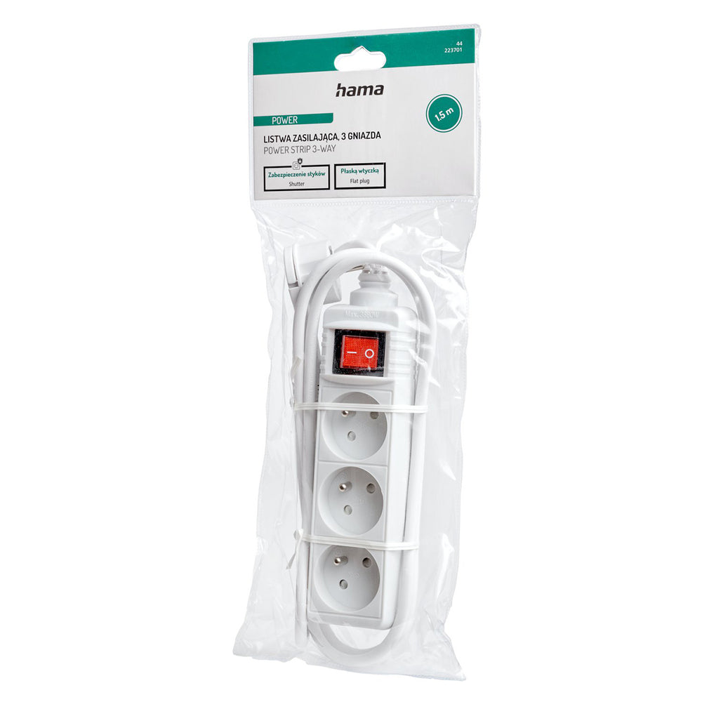 Hama standard 3-stikkontaktstrimmel 1,5 m - hvid