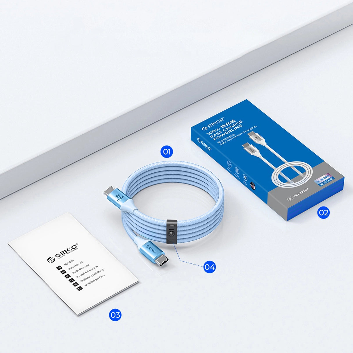 Orico CDX 100W 5A Power Delivery USB-C - USB-C kabel 1m - blå