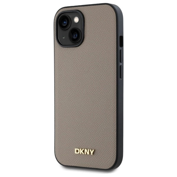 DKNY Grained Metal Logo MagSafe iPhone 15 Case - Beige
