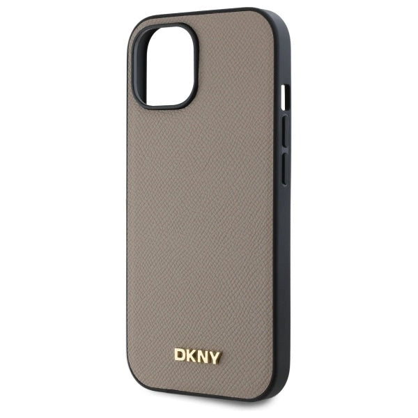 DKNY Grained Metal Logo MagSafe iPhone 15 Case - Beige