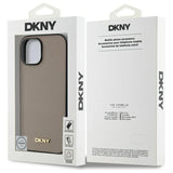 DKNY Grained Metal Logo MagSafe iPhone 15 Case - Beige