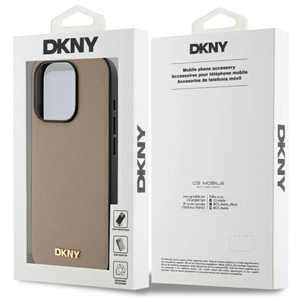 DKNY Grained Metal Logo MagSafe iPhone 15 Pro Max Case - Beige