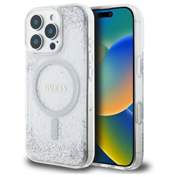 Guess Resin Gradient Glitter MagSafe-hylster til iPhone 16 Pro - sølv