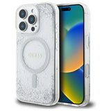 Guess Resin Gradient Glitter MagSafe-hylster til iPhone 16 Pro - sølv