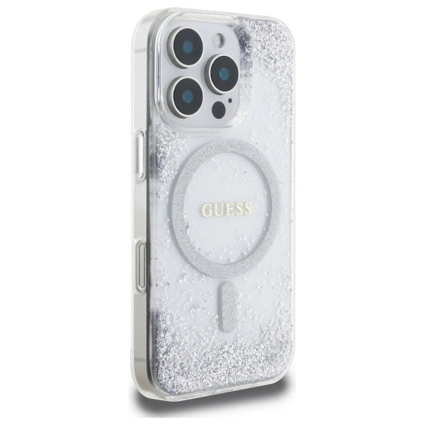 Guess Resin Gradient Glitter MagSafe-hylster til iPhone 16 Pro - sølv