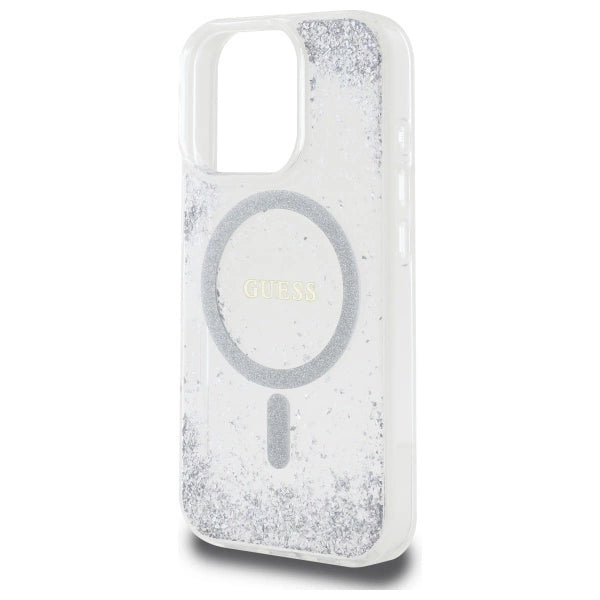 Guess Resin Gradient Glitter MagSafe-hylster til iPhone 16 Pro - sølv