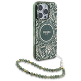 Guess IML Flowers Allover Electro med Perle Strap MagSafe-foder for iPhone 16 Pro Max - grøn