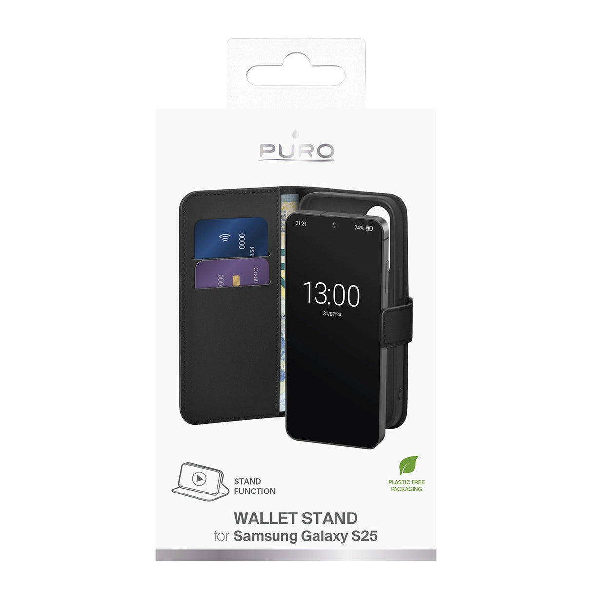 Puro Booklet Case med Flip og Wallet til Samsung Galaxy S25 - sort