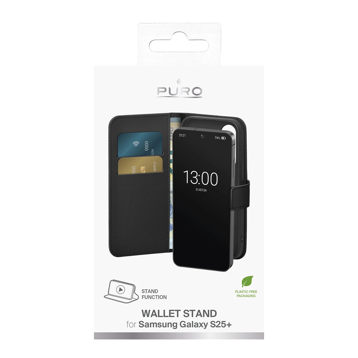 Puro Booklet Case med Flip og Wallet til Samsung Galaxy S25+ - sort