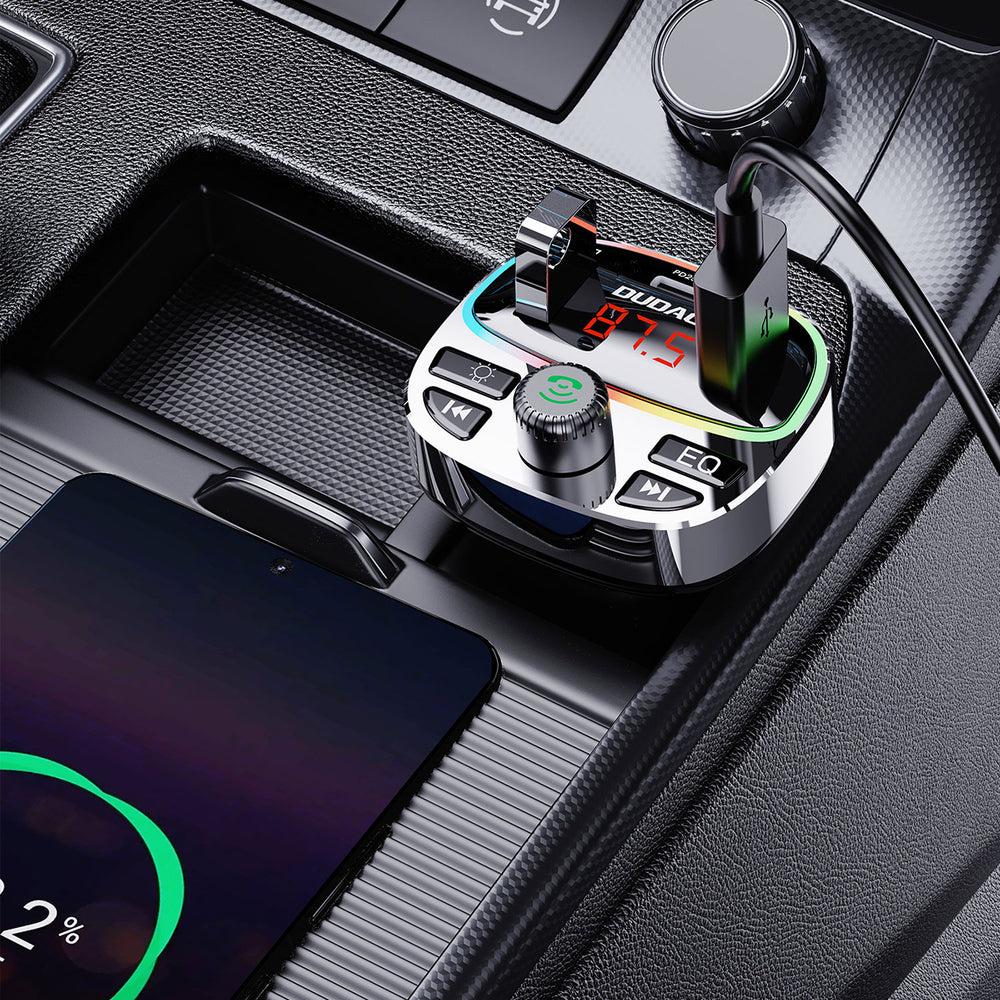 Dudao R2PRO+ Transmitter med PD25W Bluetooth 5.3 RGB Charging Ports - sort og sølv