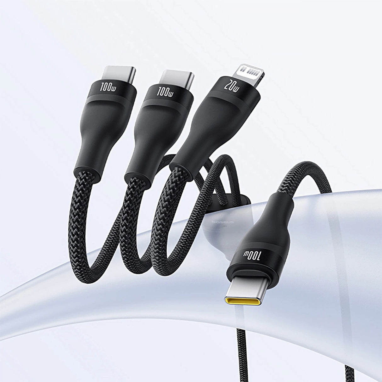 Baseus Flash Series 3 3in1 kabel 100W USB-C - USB-C + USB-C + Lightning 1,5 m + 3 x 0,25 m - sort