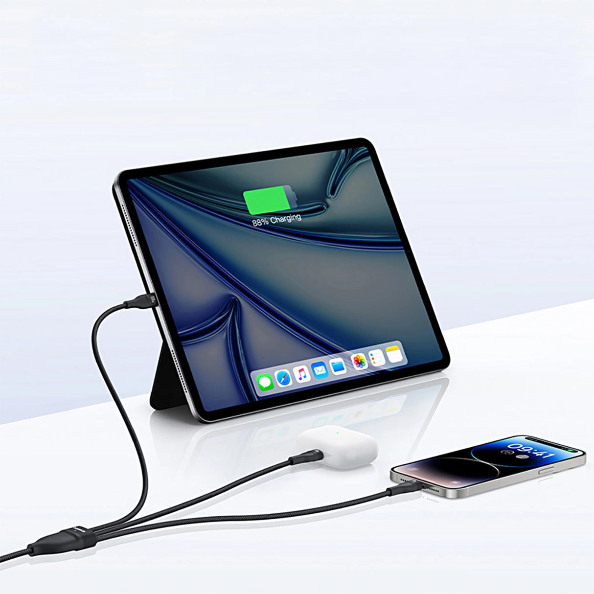 Baseus Flash Series 3 3in1 kabel 100W USB-C - USB-C + USB-C + Lightning 1,5 m + 3 x 0,25 m - sort