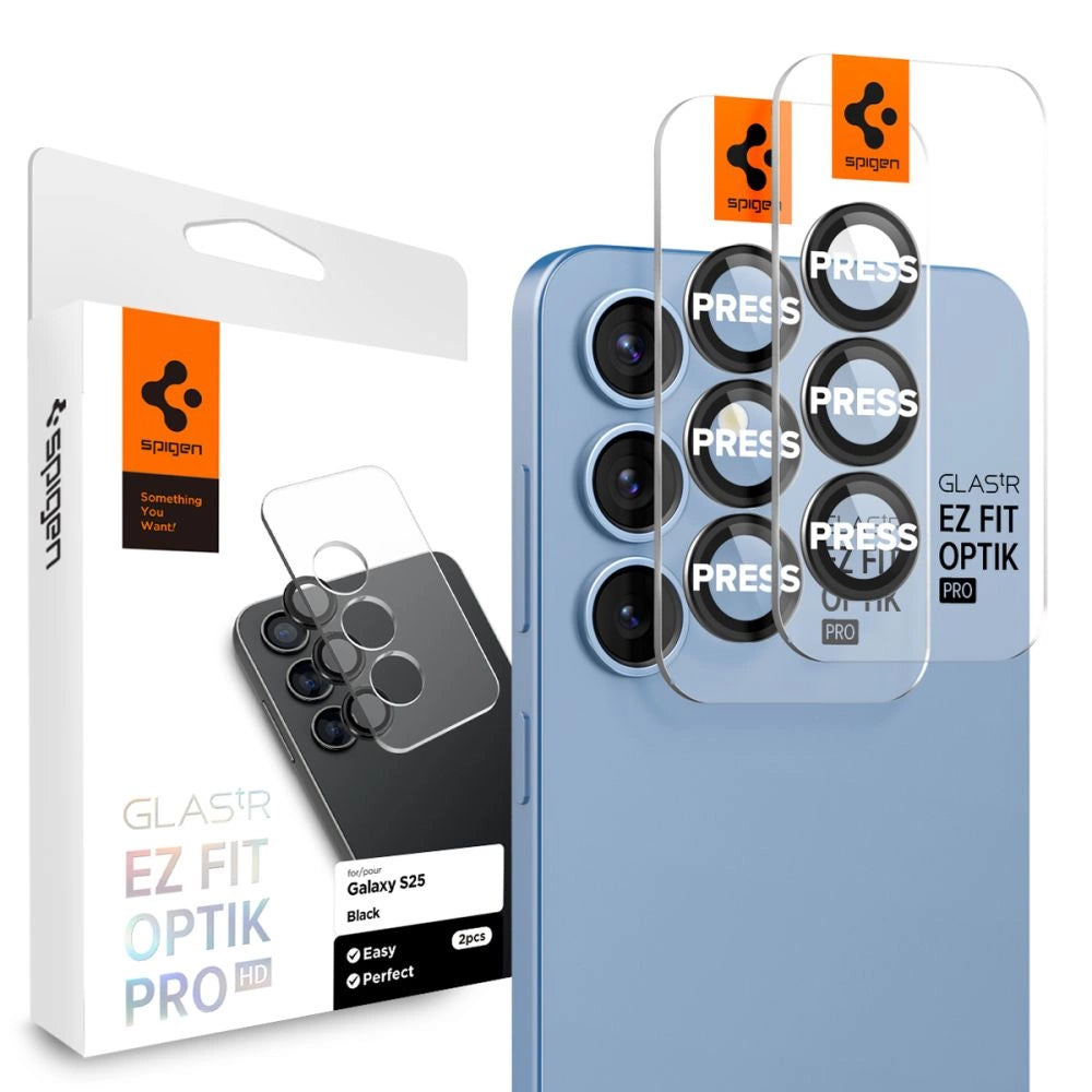Spigen Optik Pro GLAS.TR EZ FIT 2-pack Kamera Cover til Samsung Galaxy S25+ - sort
