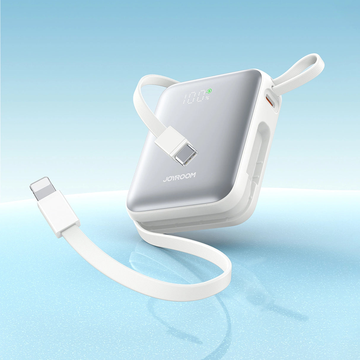 Joyroom JR-PBF27 10000mAh 22.5W Powerbank med indbygget USB-C og Lightning-kabler - hvid