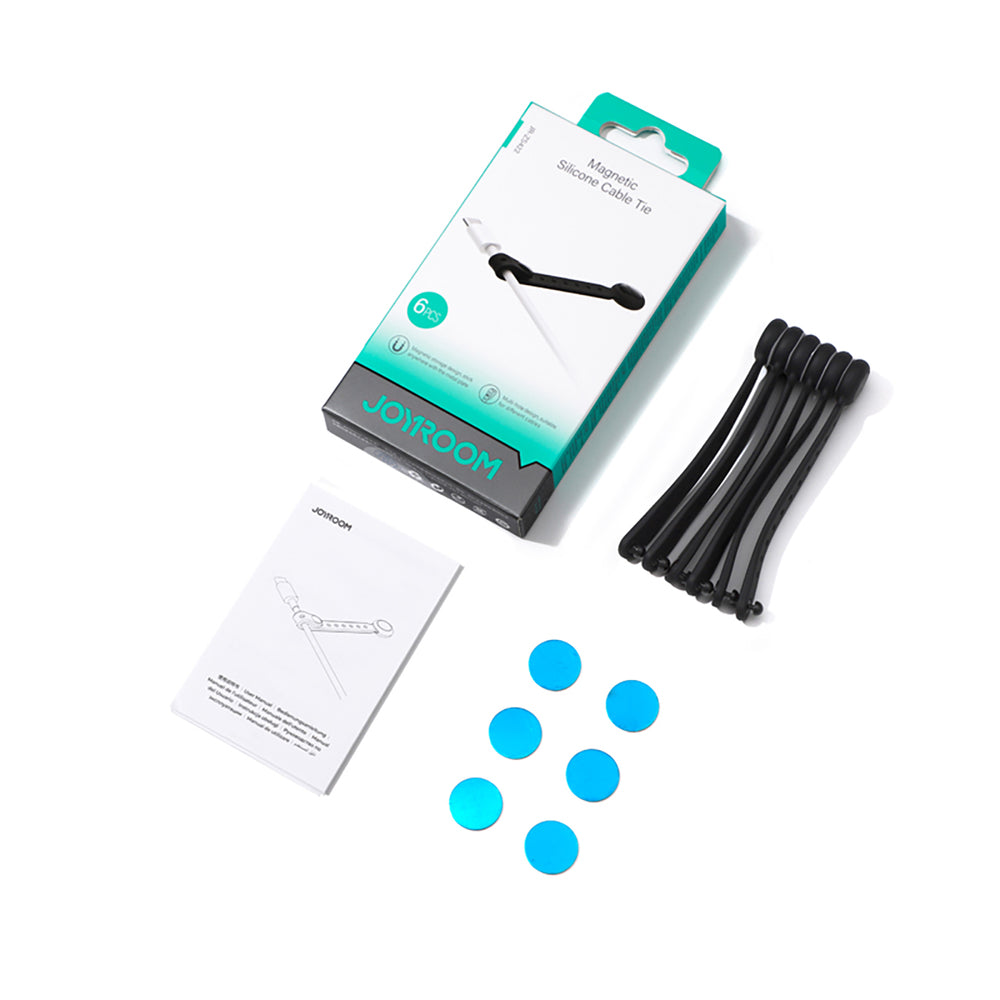Joyroom JR-ZS422 Cable Organizer Silicone Headband with Magnet, Set of 6 - Black