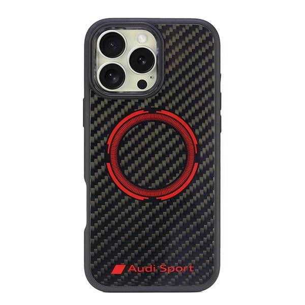 Audi Carbon Fiber Sport Red Circle MagSafe Case til iPhone 16 Pro Max 6.9" - sort