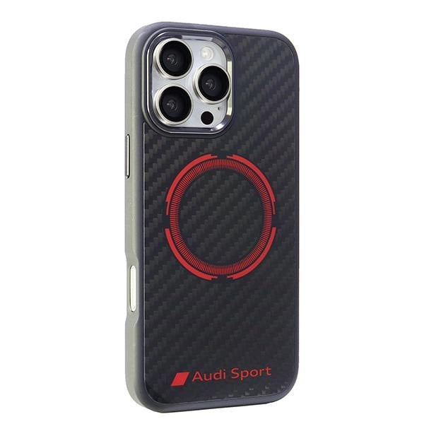 Audi Carbon Fiber Sport Red Circle MagSafe Case til iPhone 16 Pro Max 6.9" - sort