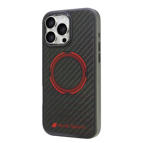 Audi Carbon Fiber Sport Red Circle MagSafe Case til iPhone 16 Pro Max 6.9" - sort