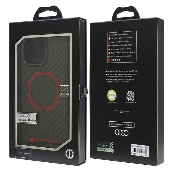 Audi Carbon Fiber Sport Red Circle MagSafe Case til iPhone 16 Pro Max 6.9" - sort