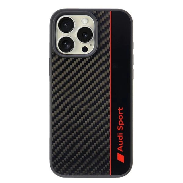 Audi Carbon Fiber Stripe iPhone 16 Pro Max 6.9" sort hardcase AUS-TPUPCIP16PM-R8/D1-BK